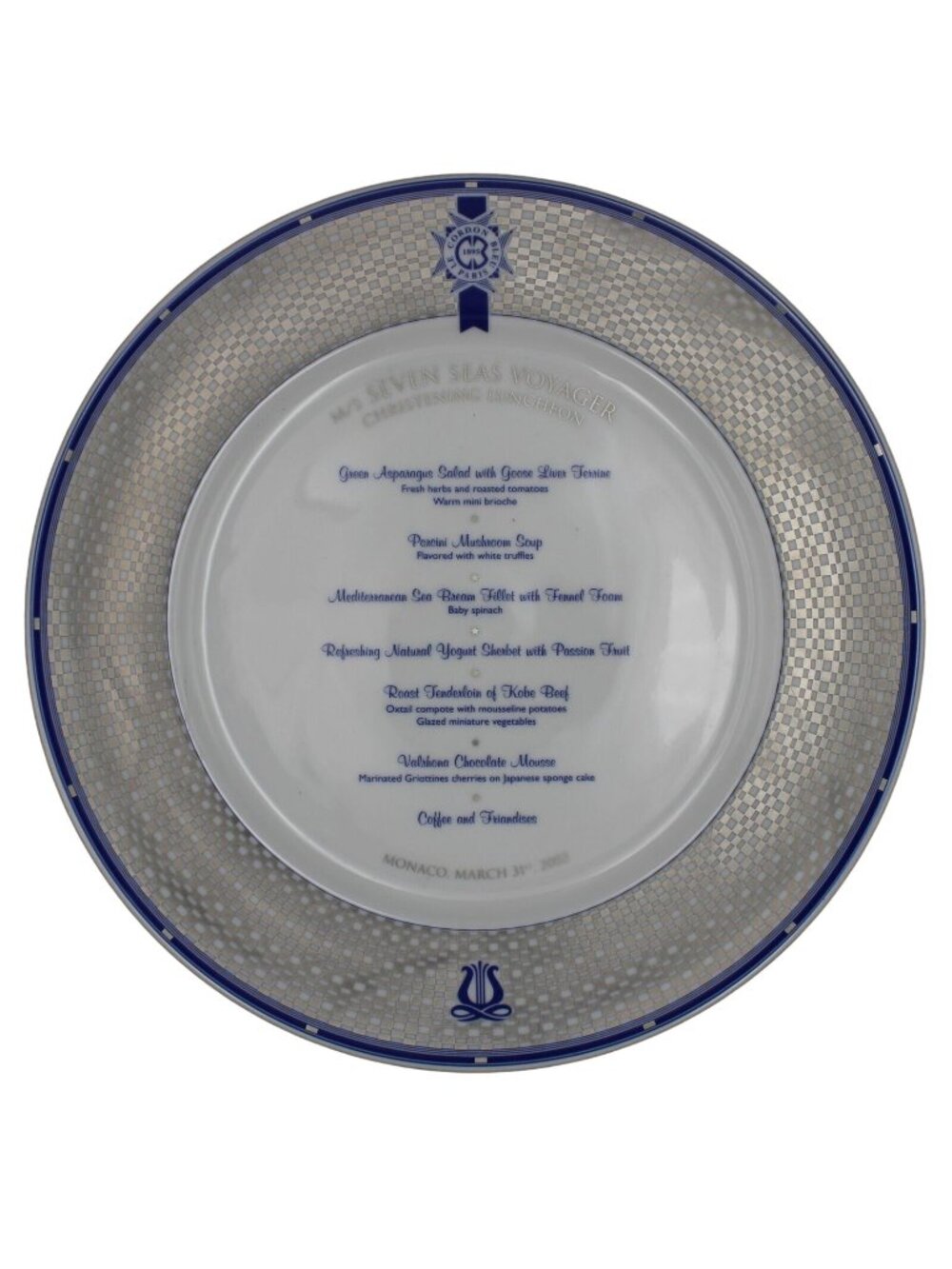 M S Seven Seas Voyager Christening Luncheon Monaco March 31 2003 Plate Porsgrund